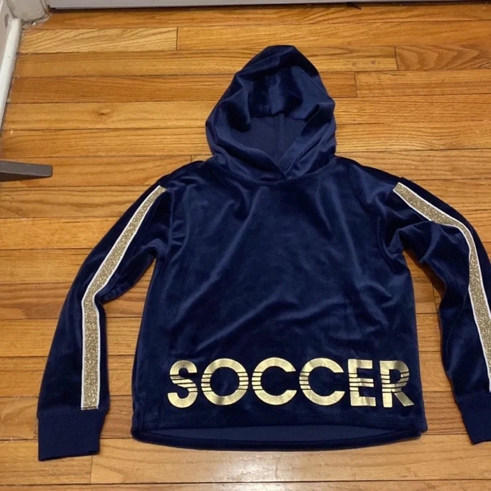 Justice Velour Glitter Stripe Soccer Sports Sweatshirt Blue - Picture 6 of 6